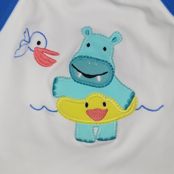 🌊 Vintage Gymboree Hippos and Blues Rash Guard Swim Top Baby Boy 6-12 Months 🦛 - Picture 3 of 4
